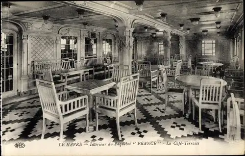 Ak Le Havre Seine Maritime, Paquebot France, CGT, Le Cafe-Terrasse