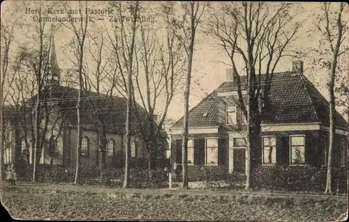 Ak Ommelanderdijk Ommelanderwijk Groningen, Herv. Kerk met Pastorie