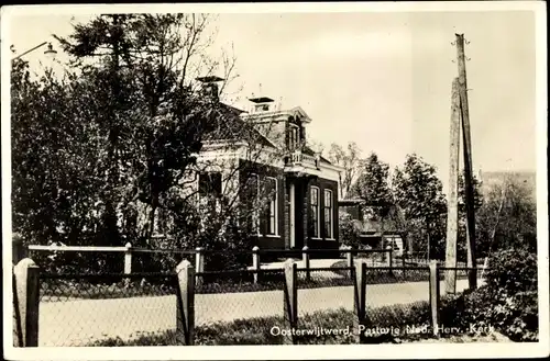 Ak Ommelanderdijk Ommelanderwijk Groningen, Herv. Kerk met Pastorie