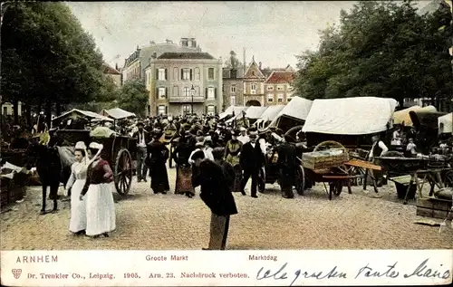 Ak Arnhem Gelderland Niederlande, Marktleben, Stände