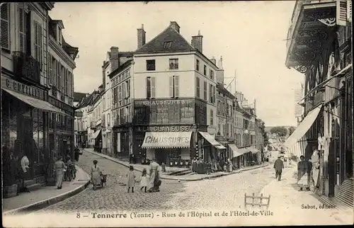 Ak Tonnerre Yonne, Rues de l'Hôpital et de l'Hôtel de Ville