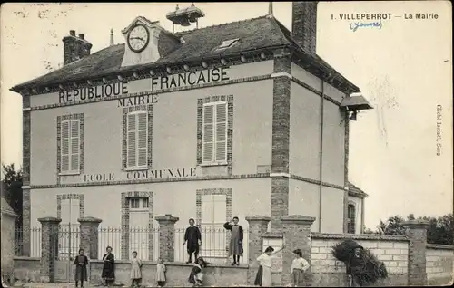Ak Villeperrot Yonne, La Mairie, École Communal