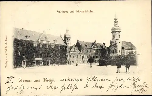 Ak Riesa an der Elbe Sachsen, Rathaus und Klosterkirche