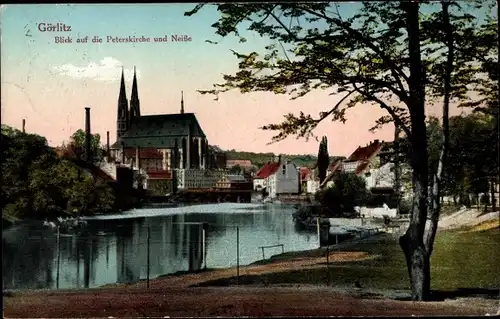 Ak Görlitz in der Lausitz, Blick auf die Peterskirche und Neiße, Häuser