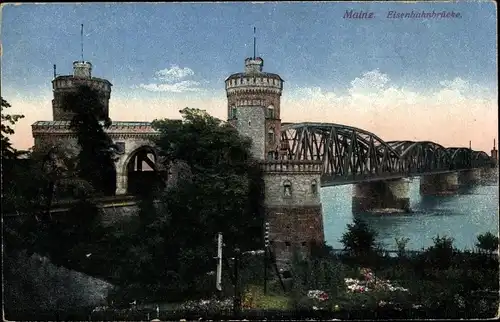 Ak Mainz am Rhein, Eisenbahnbrücke