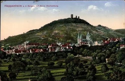 Ak Heppenheim an der Bergstraße, Gesamtansicht mit Burg Starkenburg