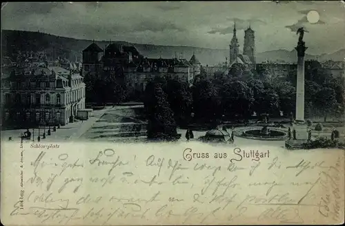 Mondschein Ak Stuttgart in Württemberg, Schlossplatz