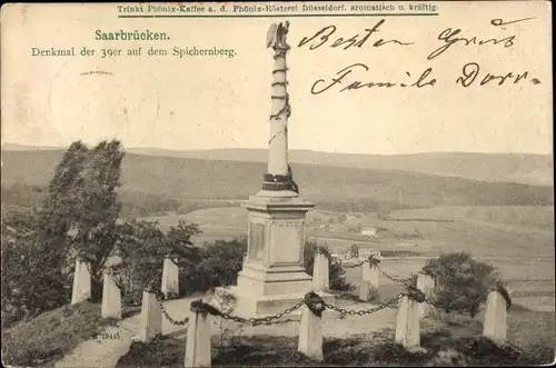 Ak Saarbrücken im Saarland, Denkmal der 39er auf dem Spichernberg