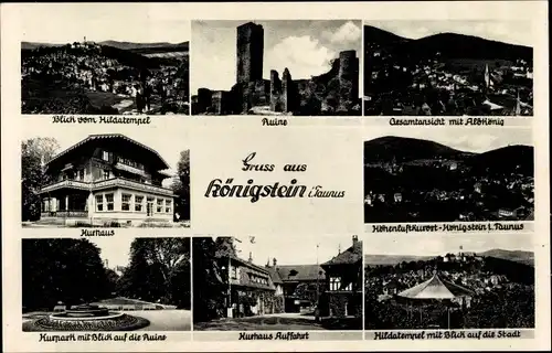 Ak Königstein im Taunus, Gesamtansicht, Ruine Königstein, Kurhaus, Hildatempel, Kurpark