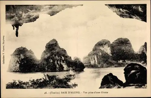 Ak Tonkin Vietnam, Baie d'Along, Grotte, Felsen, Boot