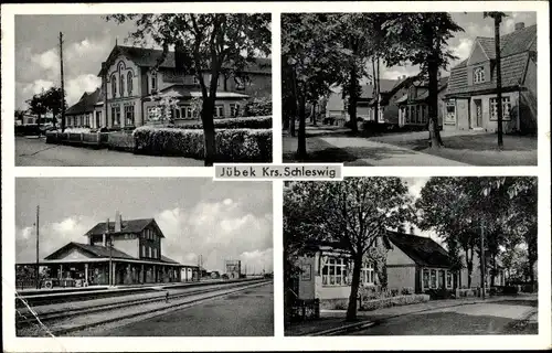 Ak Jübek in Schleswig Holstein, Gasthof, Bahnhof, Straßenpartie