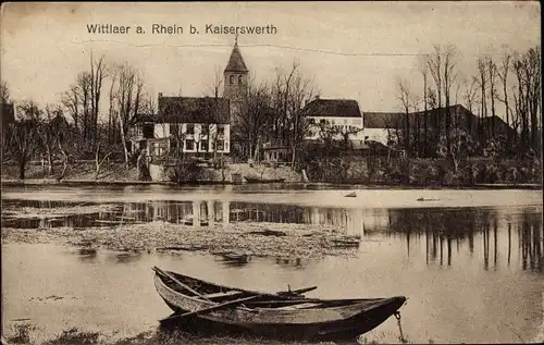 Ak Wittlaer Düsseldorf am Rhein, Boot auf dem See, Restaurant Brands Jupp