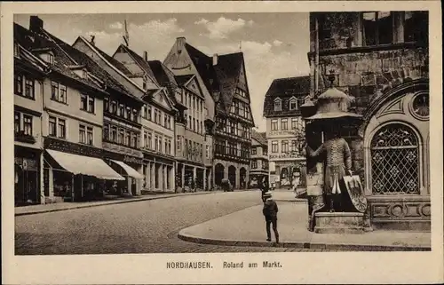 Ak Nordhausen am Harz, Roland am Markt