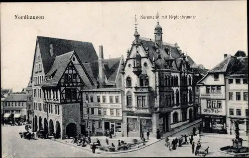Ak Nordhausen in Thüringen, Kornmarkt mit Neptunbrunnen, Otto Peter
