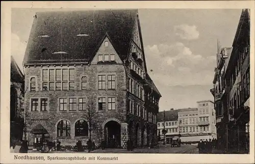 Ak Nordhausen in Thüringen, Sparkassengebäude mit Kornmarkt