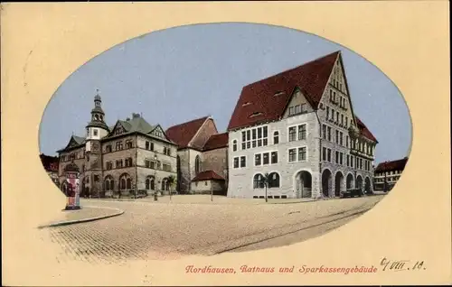 Ak Nordhausen, Rathaus und Sparkassengebäude