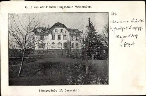 Ak Meinersdorf Burkhardtsdorf im Erzgebirge, Schulgebäude, Haushaltungsschule