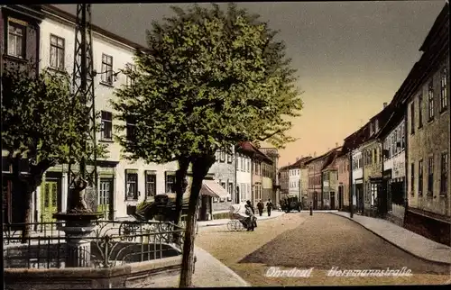 Ak Ohrdruf in Thüringen, Hermannstraße, Geschäfte, Brunnen