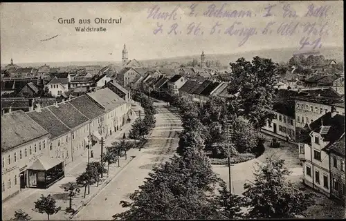 Ak Ohrdruf im Thüringischen Kreis Gotha, Waldstraße aus der Vogelschau, Restaurant zum Erbprinzen