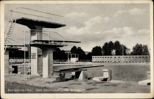 Ak Bad Köstritz in Thüringen, Städt. Schwimmbad, Sprungturm