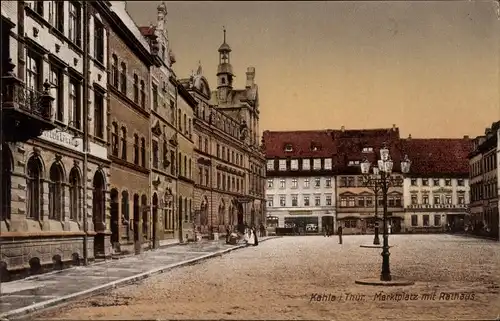 Ak Kahla im Saale Holzland Kreis Thüringen, Marktplatz mit Rathaus