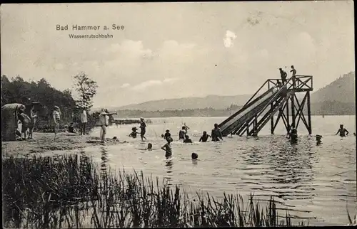 Ak Hamr na Jezeře Hammer am See Reg. Reichenberg, Wasserrutschbahn, See, Badegäste