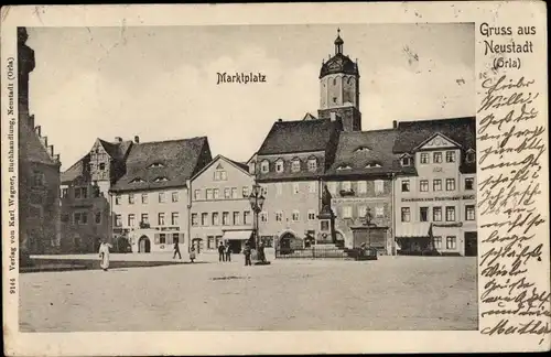 Ak Neustadt an der Orla, Partie am Marktplatz, Denkmal, Rathaus, Zum Thüringer Hof