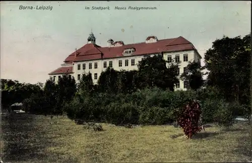 Ak Borna in Sachsen, Im Stadtpark, Neues Realgymnasium