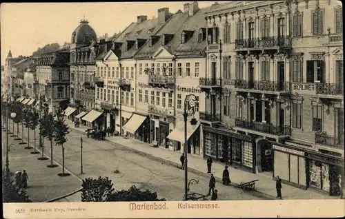 Ak Mariánské Lázně Marienbad Reg. Karlsbad, Kaiserstraße, Germandrée, Buchhandlung, Hotel Neptun
