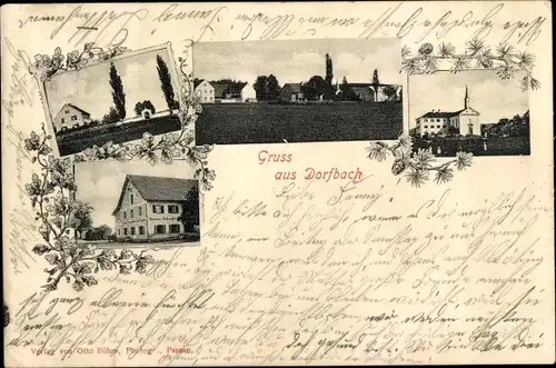 Ak Dorfbach bei Włodarz Wolfsberg Schlesien, Teilansicht, Kirche, Gasthof