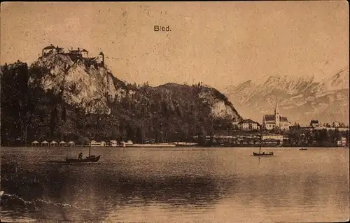 Ak Bled Veldes Slowenien, Panorama, Blick auf die Berge