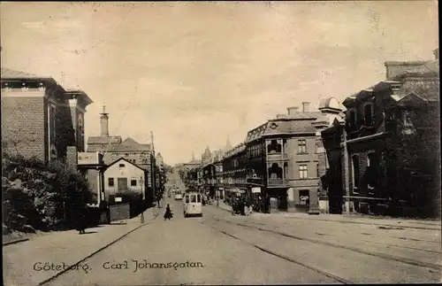 Ak Göteborg Schweden, Carl Johansgatan, Straßenbahn