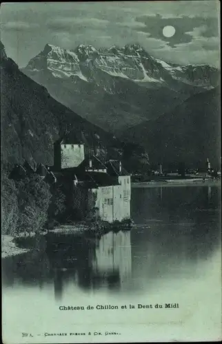 Mondschein Ak Chillon Montreux Kanton Waadt, Blick zum Schloss bei Nacht