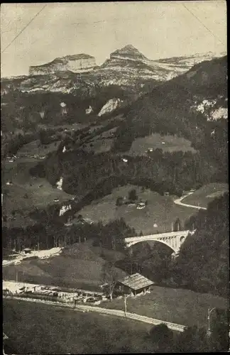 Ak Leysin Kanton Waadt, Ort mit Umgebung, Brücke