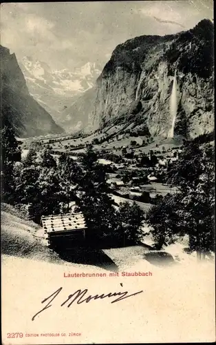 Ak Lauterbrunnen Kt Bern, Total mit Staubbach