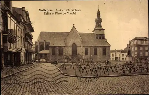 Ak Sottegem Zottegem Ostflandern, Kerk en Marktplaats, Eglise et Place du Marché, Kirche, Marktplatz