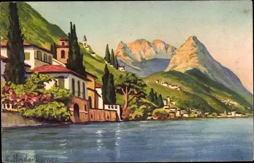 Künstler Ak Hinderberger E., Lago di Lugano Kanton Tessin, Oria verso la Val Solda