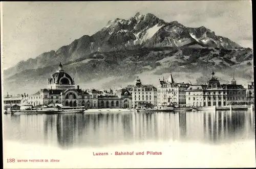 Ak Luzern Stadt Schweiz, Bahnhof und Pilatus