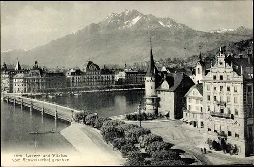 Ak Luzern Stadt Schweiz, Teilansicht mit Pilatus, Blick vom Schweizerhof