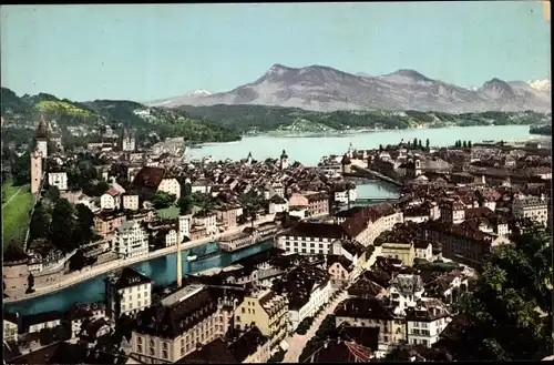Ak Luzern Stadt Schweiz, Panorama mit Rigi, Blick vom Gütsch