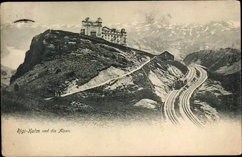 Ak Rigi Kulm Kanton Schwyz, Teilansicht mit Alpen