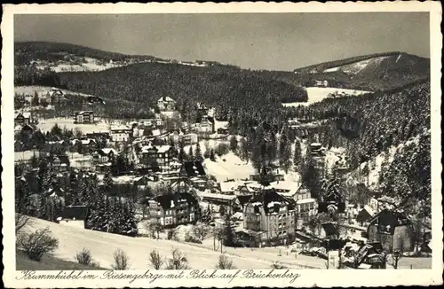 Ak Karpacz Krummhübel im Riesengebirge Schlesien, Blick auf Brückenberg im Winter