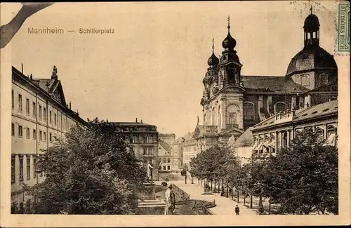 Ak Mannheim in Baden, Schillerplatz mit Jesuitenkirche