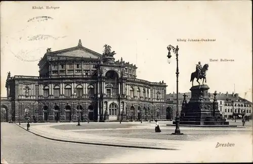 Ak Dresden Altstadt, Kgl. Hofoper, König Johann Denkmal, Hotel Bellevue