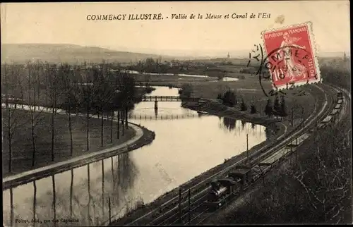 Ak Meuse, Vallée de la Meuse et Canal de l'Est, Dampflok, Bahnstrecke