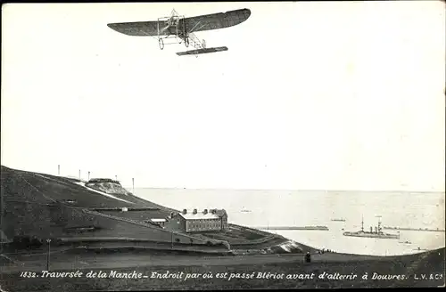 Ak Traversée de la Manche, Blériot, Avant d'atterrir à Douvres