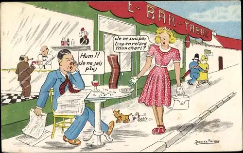 Künstler Ak Preissac, Jean de, Betrunkener Mann in einer Bar