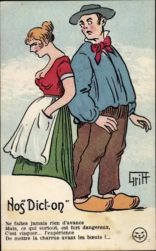 Künstler Ak Griff, Nos Dict-on, Liebespaar, Na faites jamais rien d'avance...