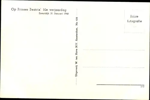 Ak Prinzessin Beatrix der Niederlande, Soestdijk 31 Januar 1948, Pelzmantel