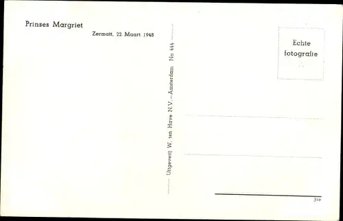Ak Prinzessin Margriet der Niederlande, Winterurlaub, Zermatt 1948